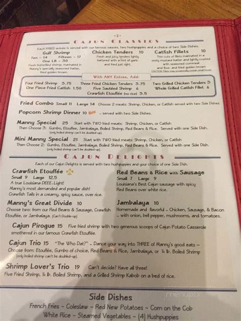 This long time local restaurant serves Cajun Seafood with love. . Shrimp boat mannys menu